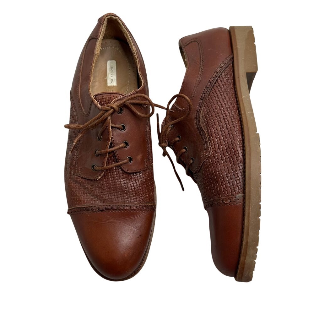 Adolfo Men's Brown Woven Leather Cap Toe Oxford Shoes Made in Italy Size 9.5 D